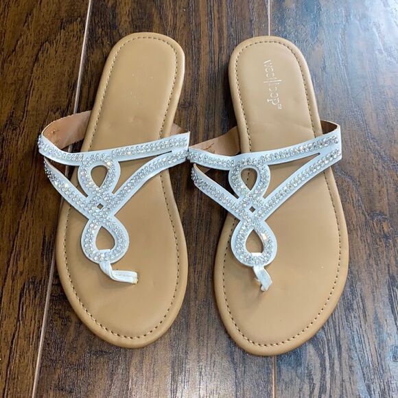 White Silver Rhinestone Sandals - Picture 1 of 5